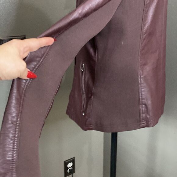 R. D Style Rhonda Maroon Faux Leather Moto Jacket - Picture 12 of 15